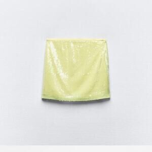 Zara Yellow/Lime Green Sequin Mini Skirt Trendy